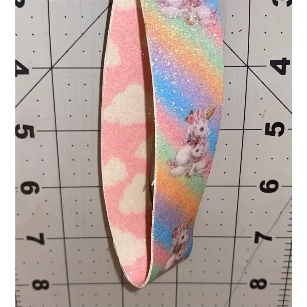 ☀️3/$9☀️ Unicorn Rainbow Faux Leather Keychain Wristlet with Yellow Pom Pom